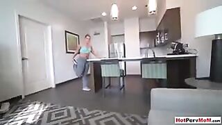 Long butt cougar stepmother Candice Dare finishing her workout on